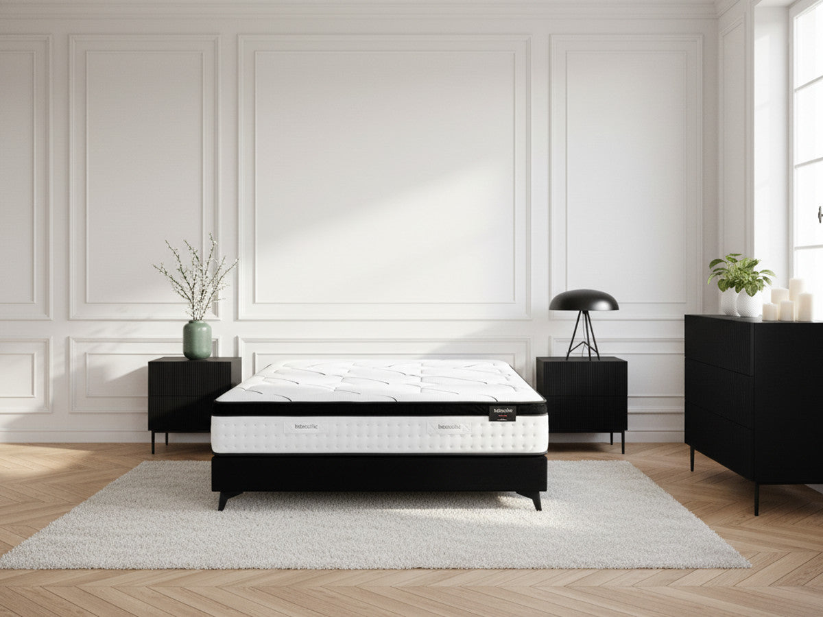 Ensemble matelas hybride ressorts ensachés et mémoire de forme + sommier MON AMOUR