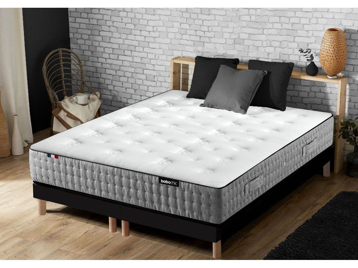 Ensemble matelas SUZANNE 30 cm 672 ressorts ensachés 7 zones + sommier tapissier + pieds