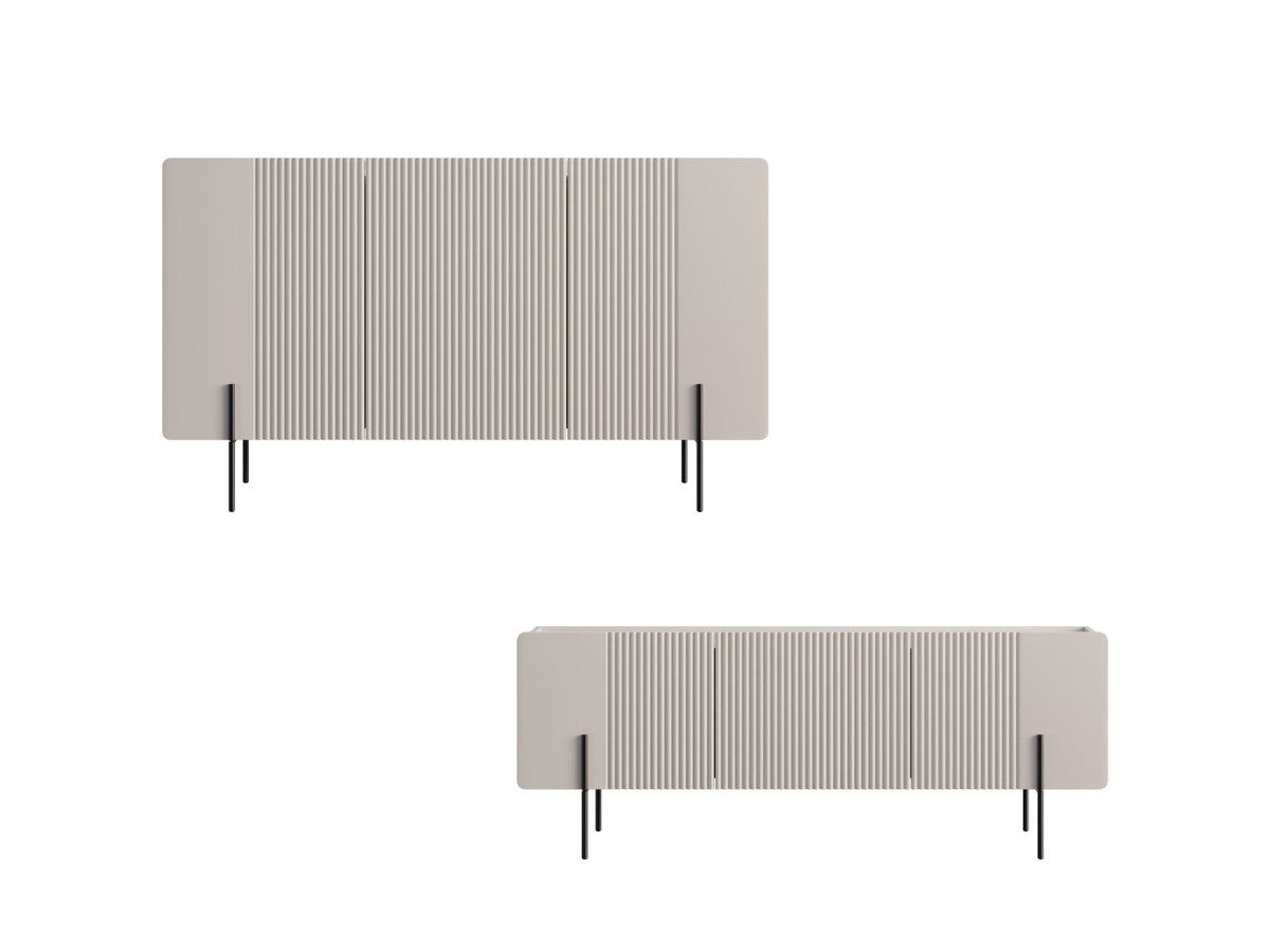 Ensemble MATHILDE avec buffet 150 cm + meuble TV 150 cm plateau effet marbre et pieds noirs