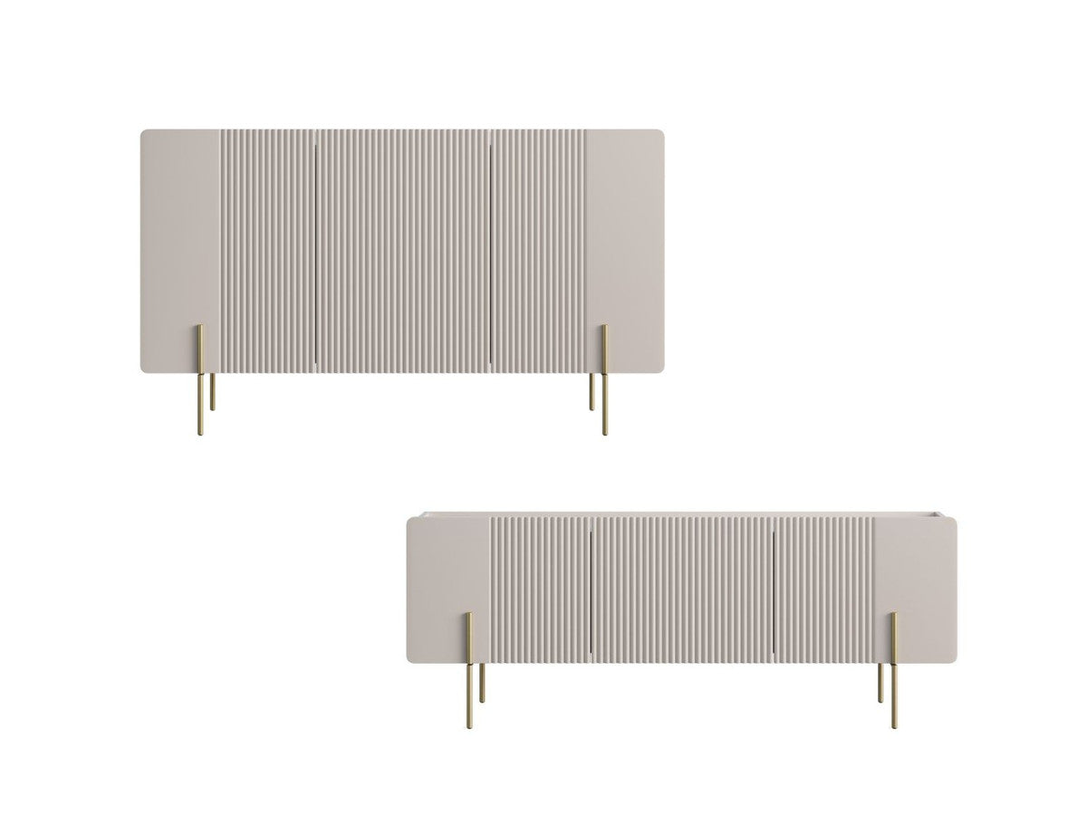 Ensemble MATHILDE avec buffet 150 cm + meuble TV 150 cm plateau effet marbre et pieds or