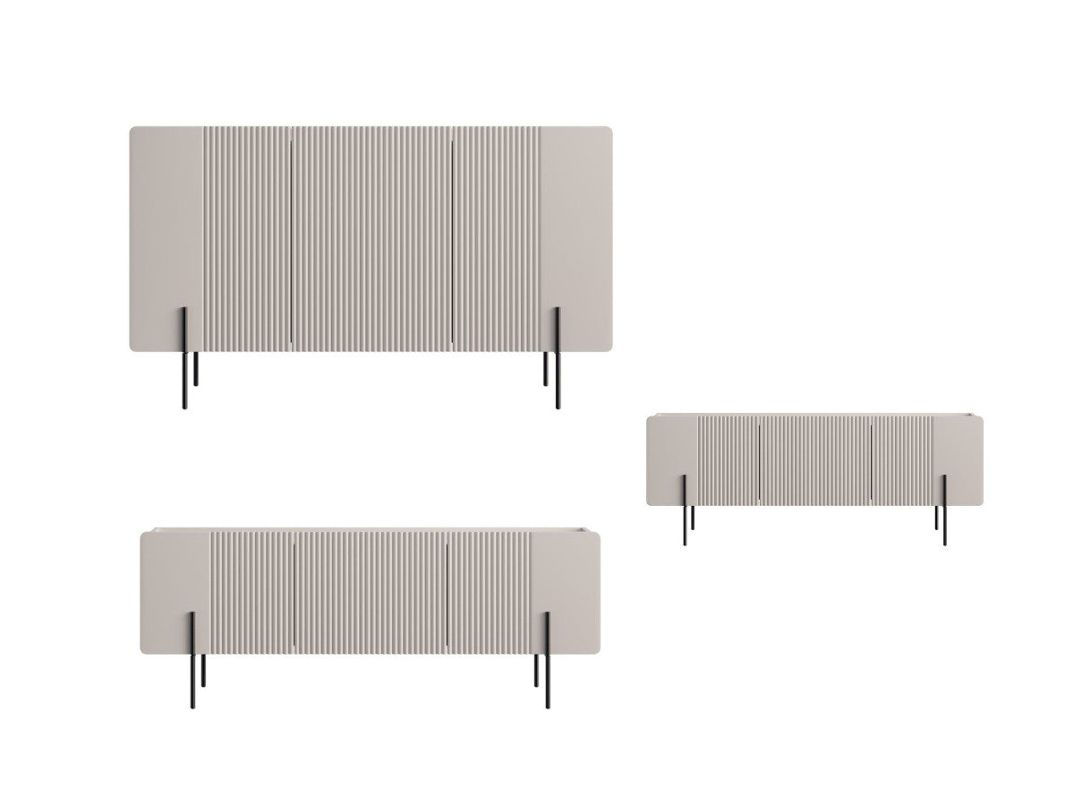 Ensemble MATHILDE avec buffet 150 cm + meuble TV 150 cm + table basse 100 cm plateau effet marbre et pieds noirs