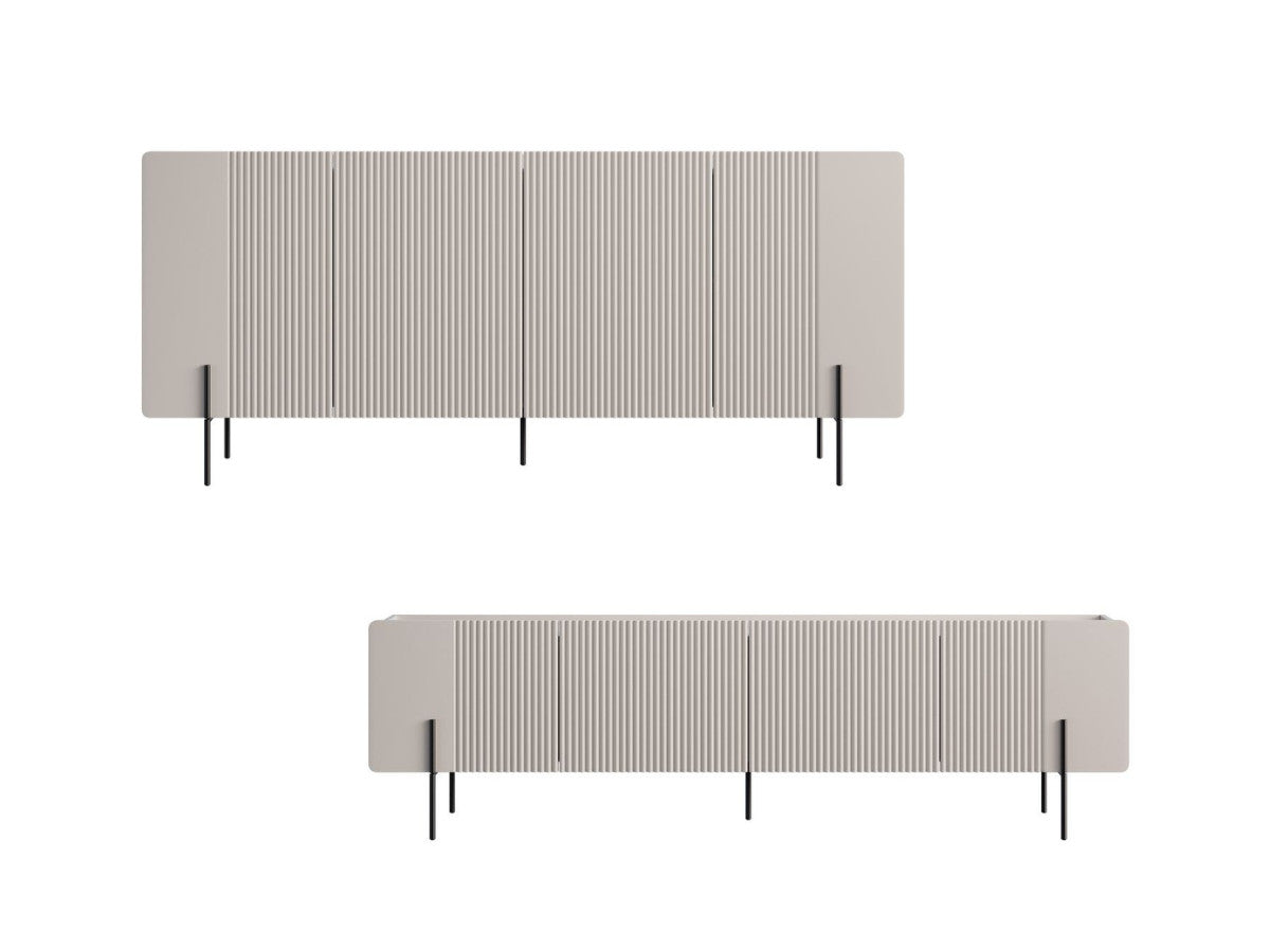 Ensemble MATHILDE avec buffet 200 cm + meuble TV 200 cm plateau effet marbre et pieds noirs