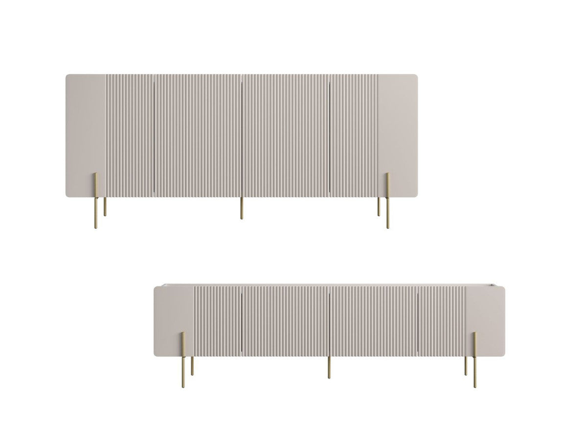 Ensemble MATHILDE avec buffet 200 cm + meuble TV 200 cm plateau effet marbre et pieds or