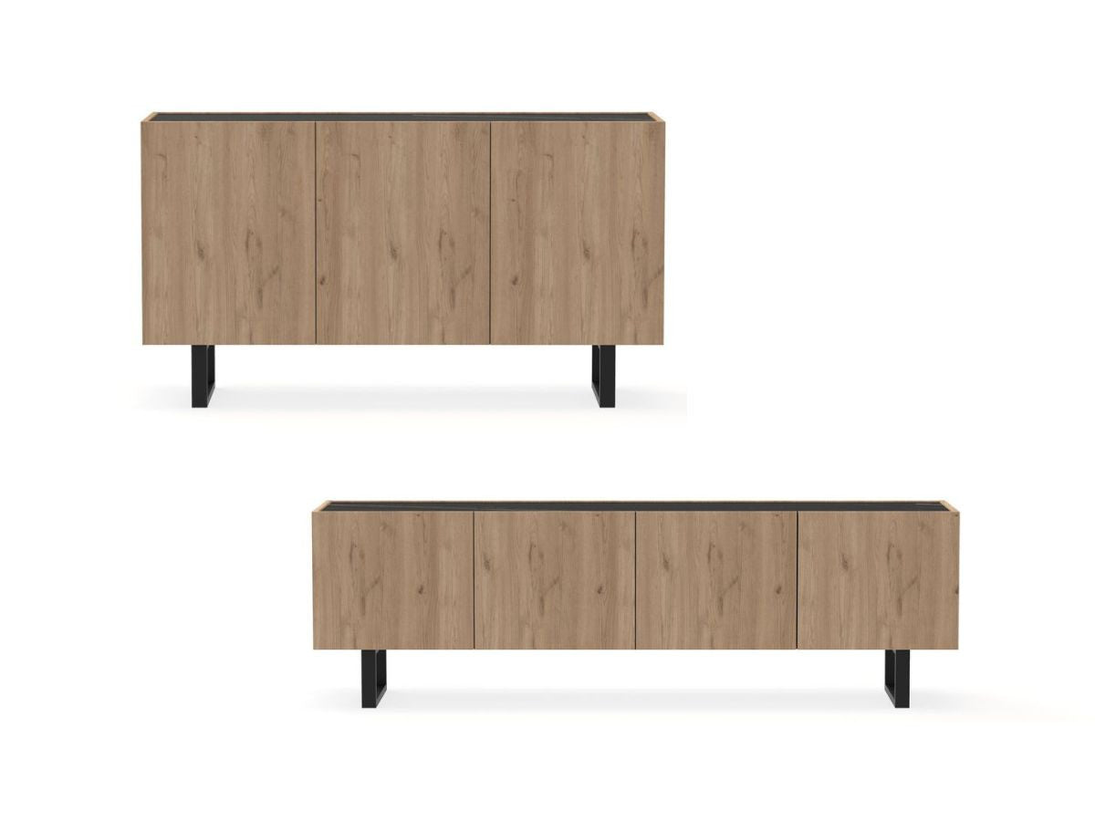 Ensemble OPERA avec buffet 140 cm + meuble TV 180 cm effet chêne et imitation marbre noir