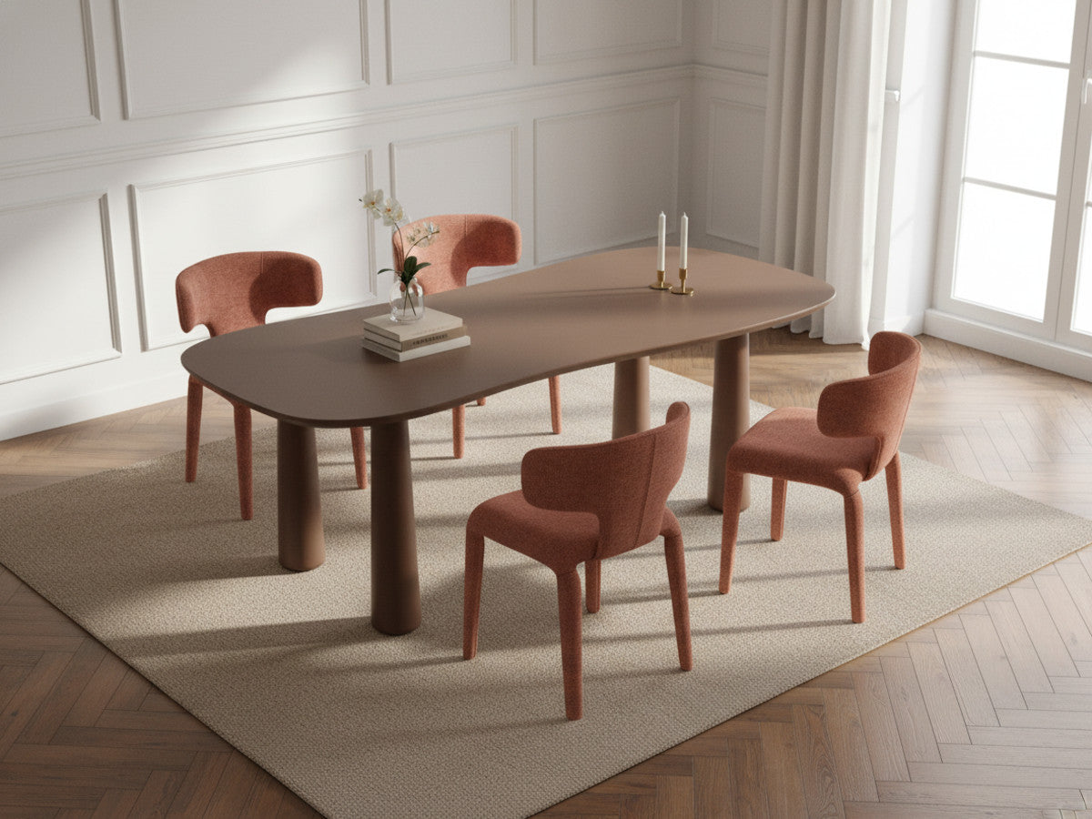 Ensemble SASHA avec table à manger ovale marron 220 cm + chaises MILA tissu texturé