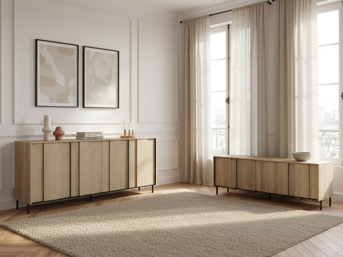 TILIA set met dressoir + 167 cm tv-meubel in eiken imitatie met LED