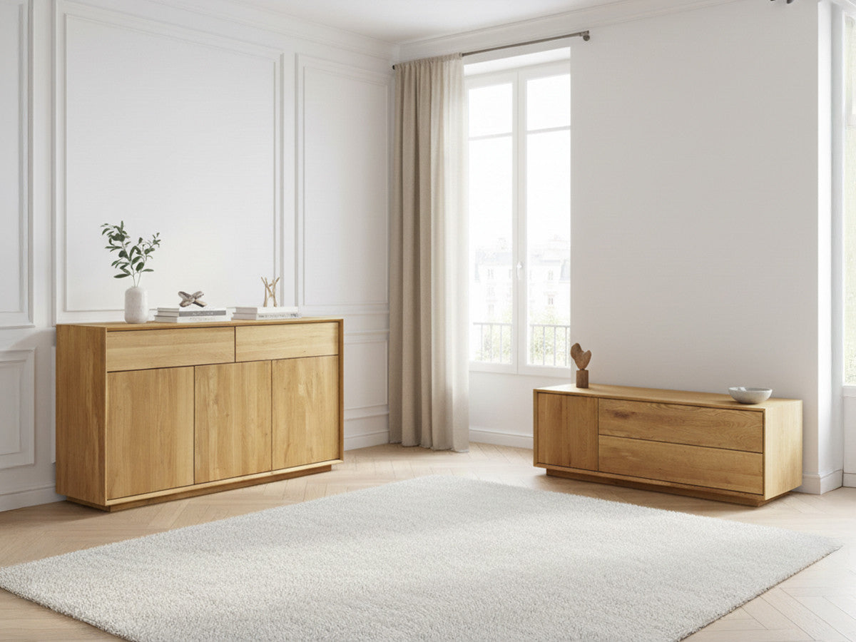 Ensemble VICTORIA avec buffet 164 cm + meuble TV 137 cm chêne massif