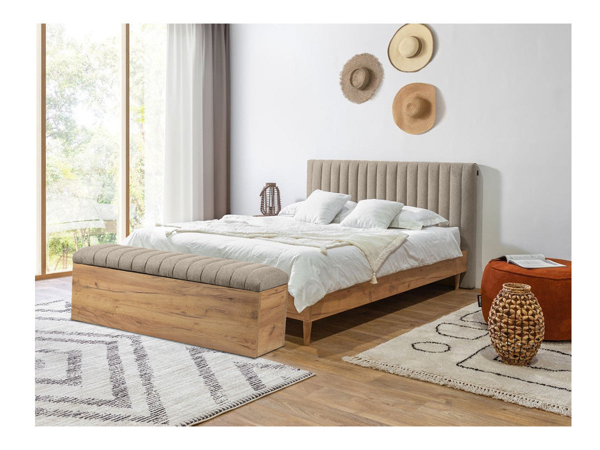 OCEANE bed met massieve lattenbodem in structuurstof + OCEANE bedeinde