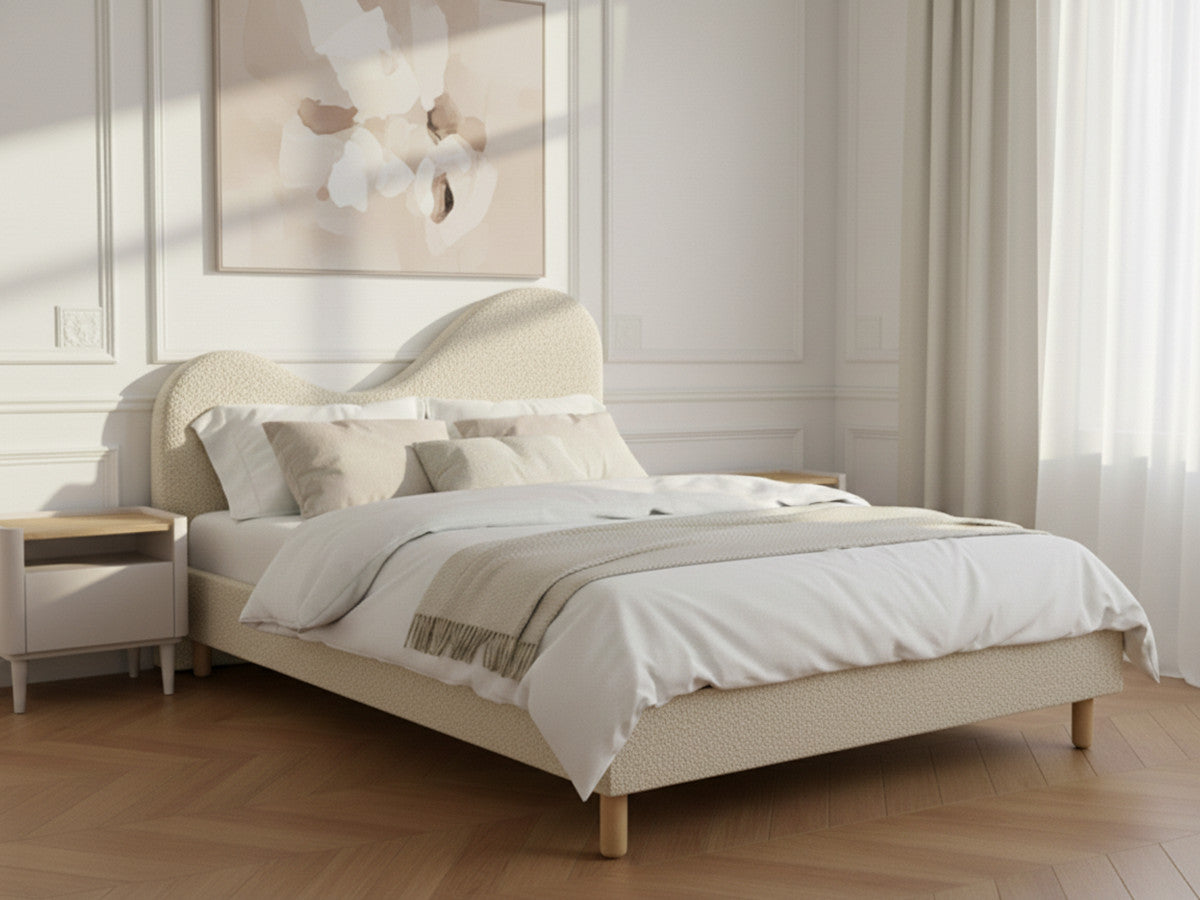 CELINA bed in boucléstof met stevige lattenbodem