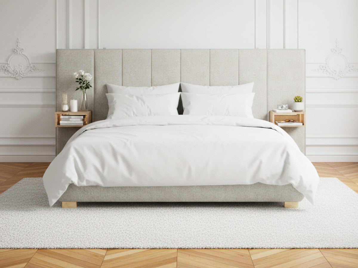 ALOE opbergbed met gestoffeerd hoofdbord, nachtkastjes en geïntegreerde led-verlichting