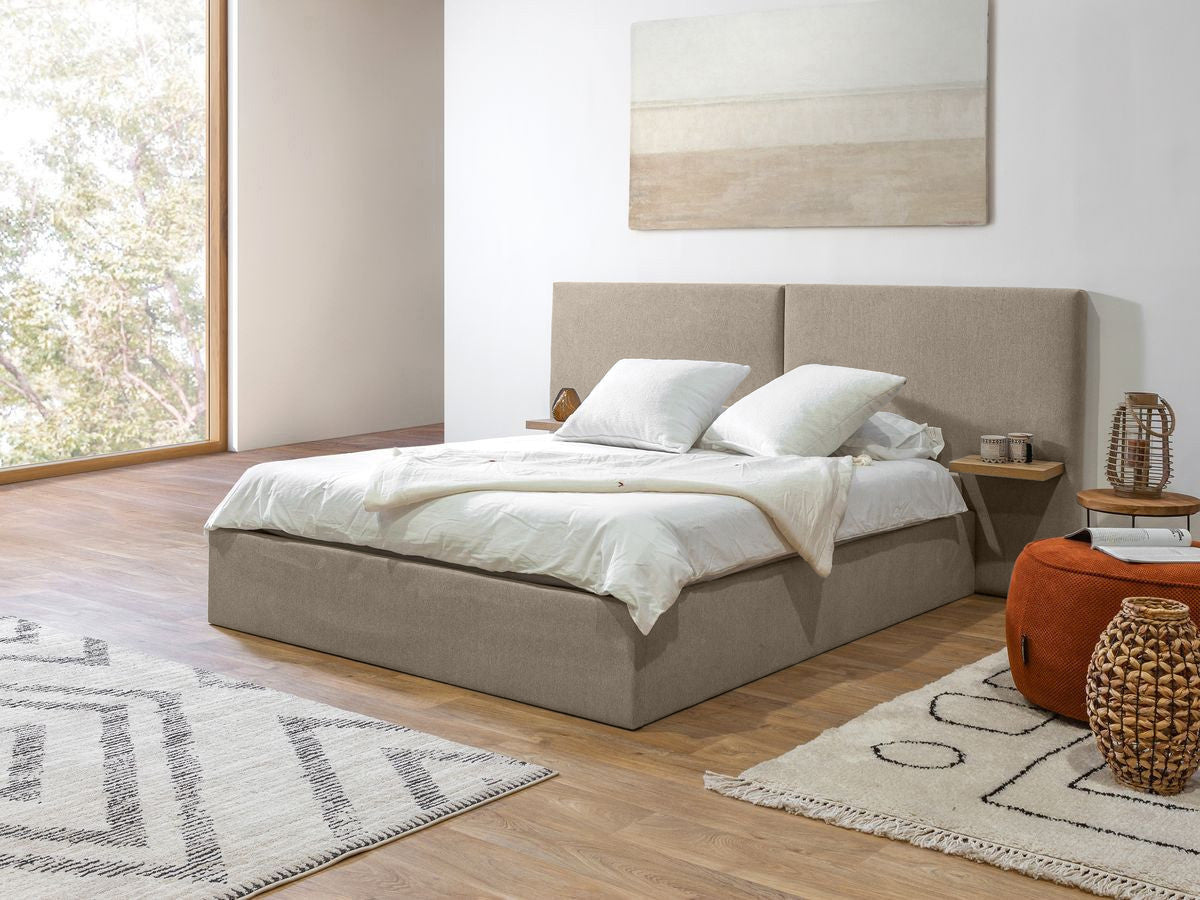 BLANDINE opbergbed in structuurstof met nachtkastjes