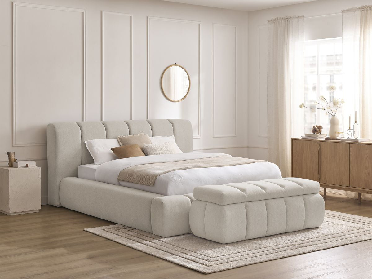 Lit coffre DENALI tissu lisse + Bout de lit DENALI