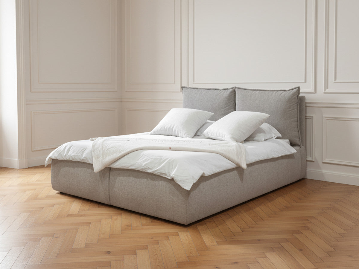 Lit coffre GARANCE avec tête de lit effet oreiller