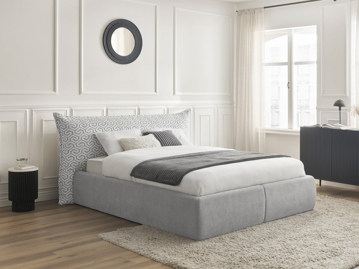 Lit coffre JADE Edition Limitée avec tête de lit effet oreiller tissu graphique