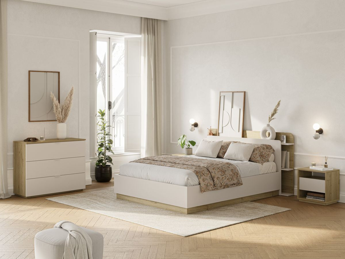 LILA opbergbed met eiken en crème effect