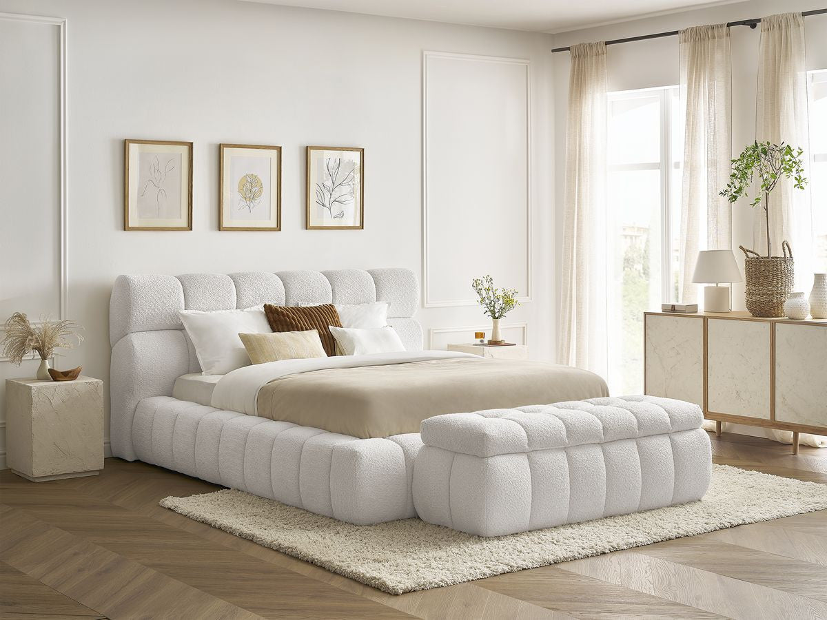 Lit coffre MONT-BLANC + Bout de lit MONT-BLANC tissu bouclette