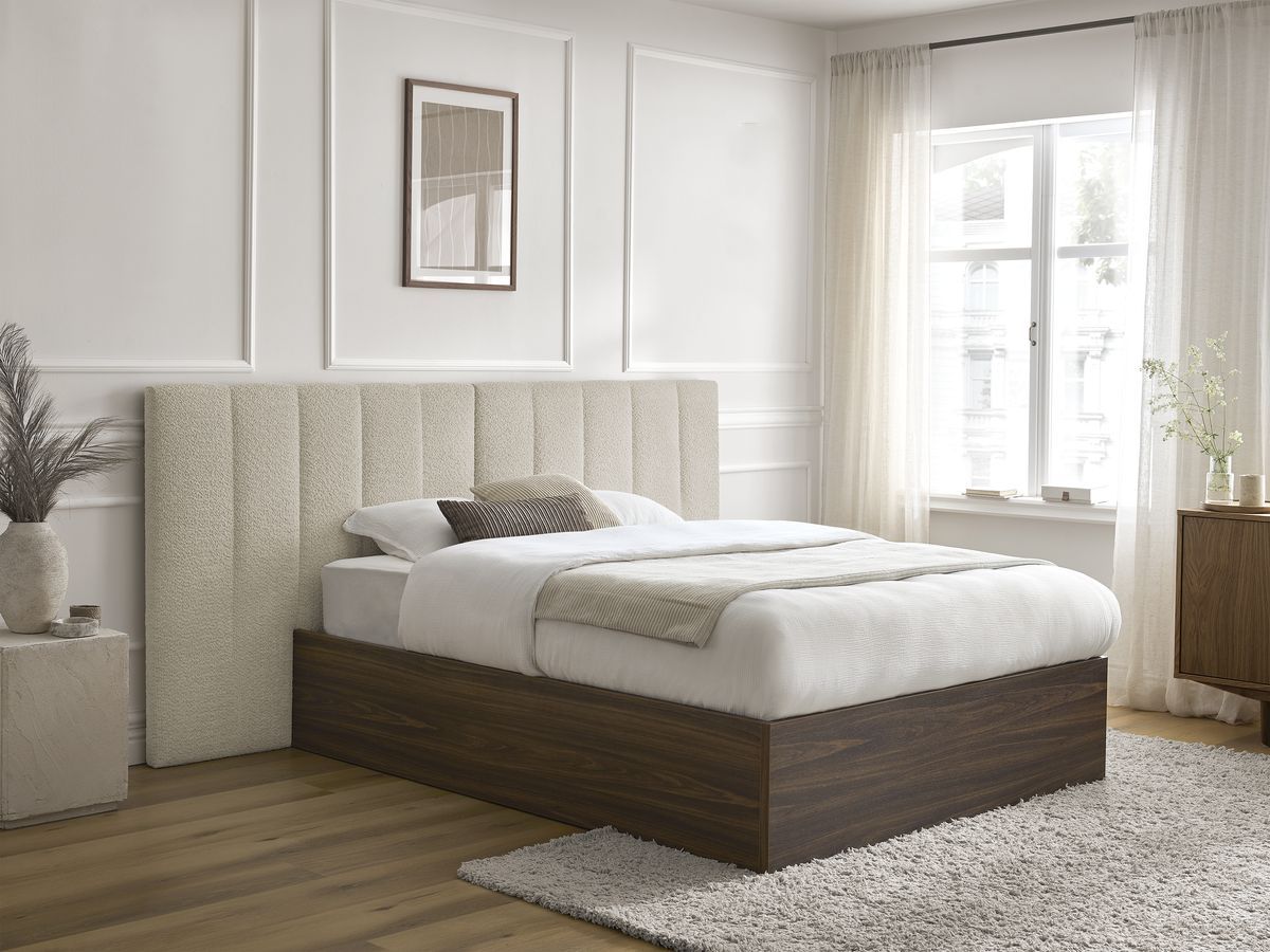 TIMO opbergbed in donker hout en badstof