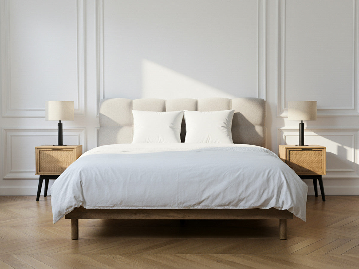 KUMO bed 160 x 200 cm, CAPUCINE matras, warm RE-DREAM dekbed 240 x 260 cm, twee RE-DREAM kussens 60 x 60 cm