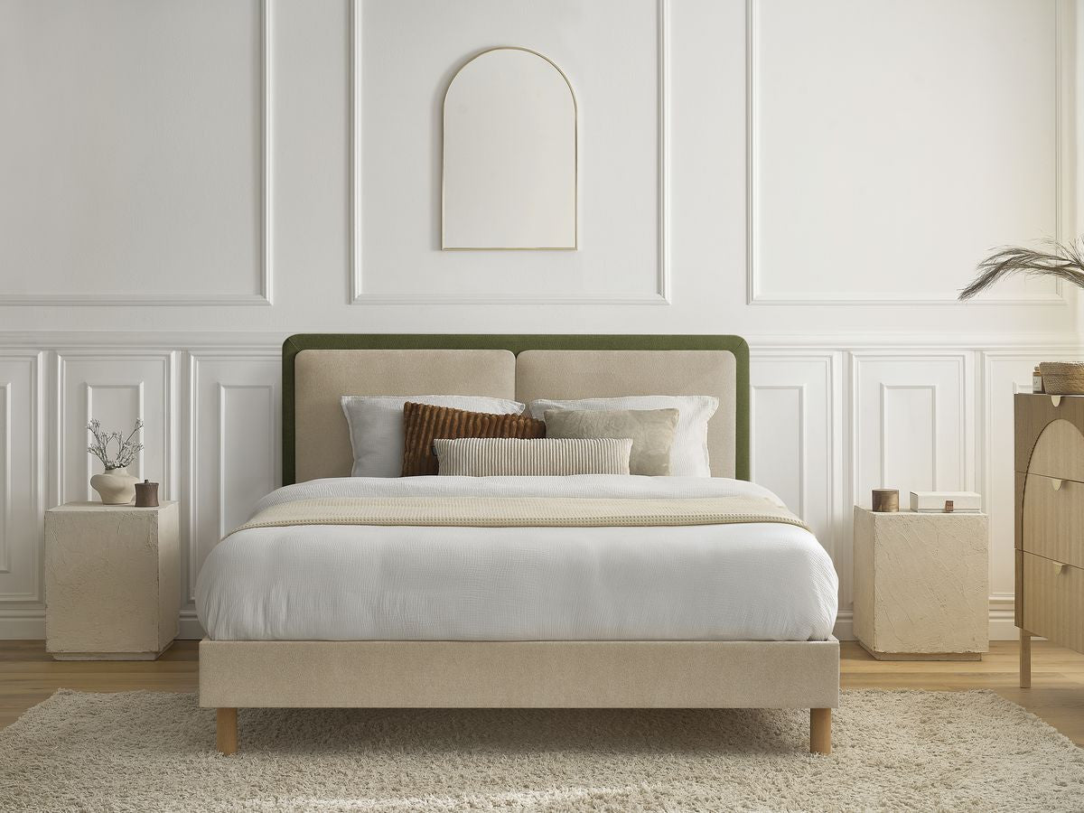 Lit MARA tissu texturé bicolore avec lattes massives