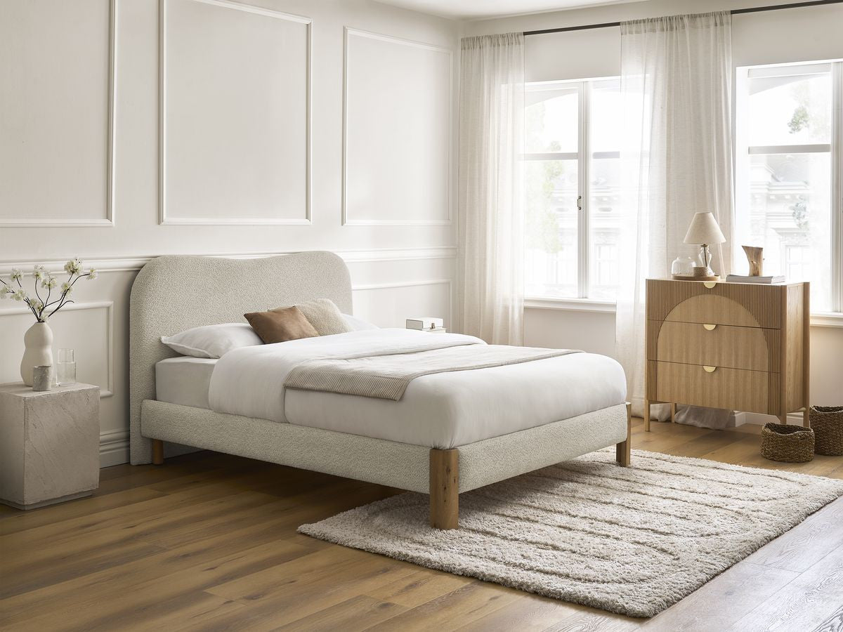 SORALI bed in badstof met massieve lattenbodem