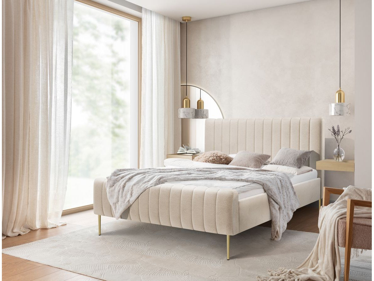 Lit KASHA tissu bouclette avec pieds or