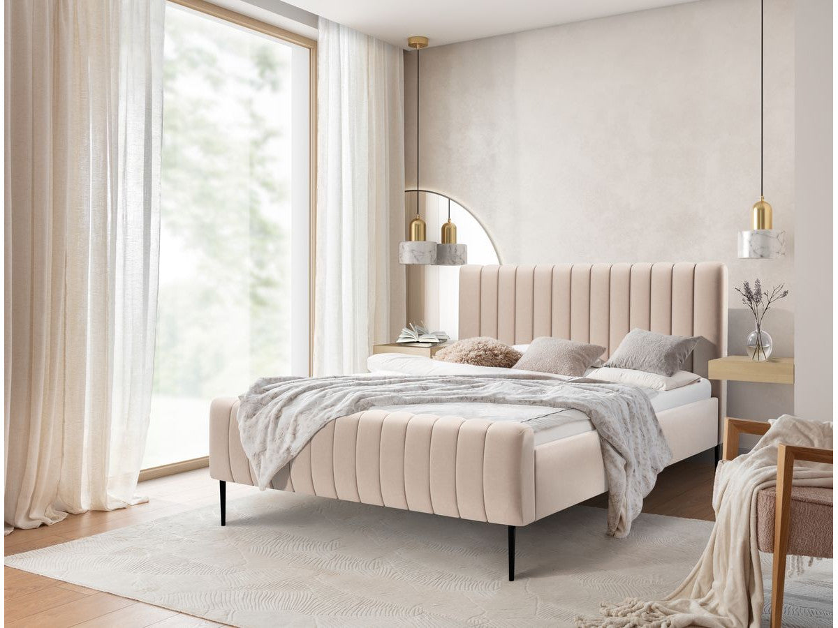 Lit KASHA tissu velours avec pieds noirs