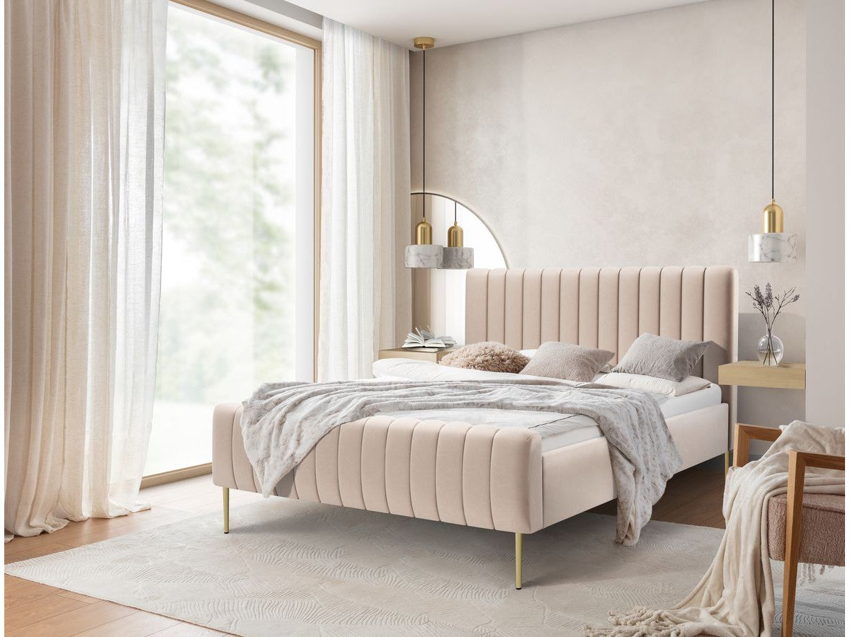 Lit KASHA tissu velours avec pieds or