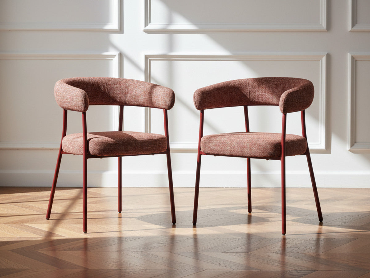 Lot de 2 chaises ROSA tissu texturé rouge