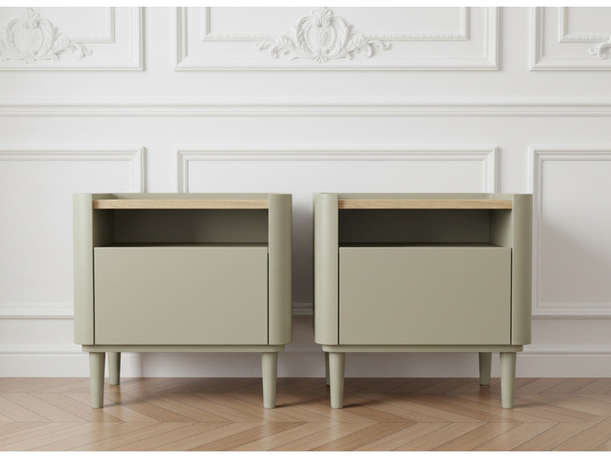 Lot de 2 chevets 1 tiroir ANYRA pieds en bois massif
