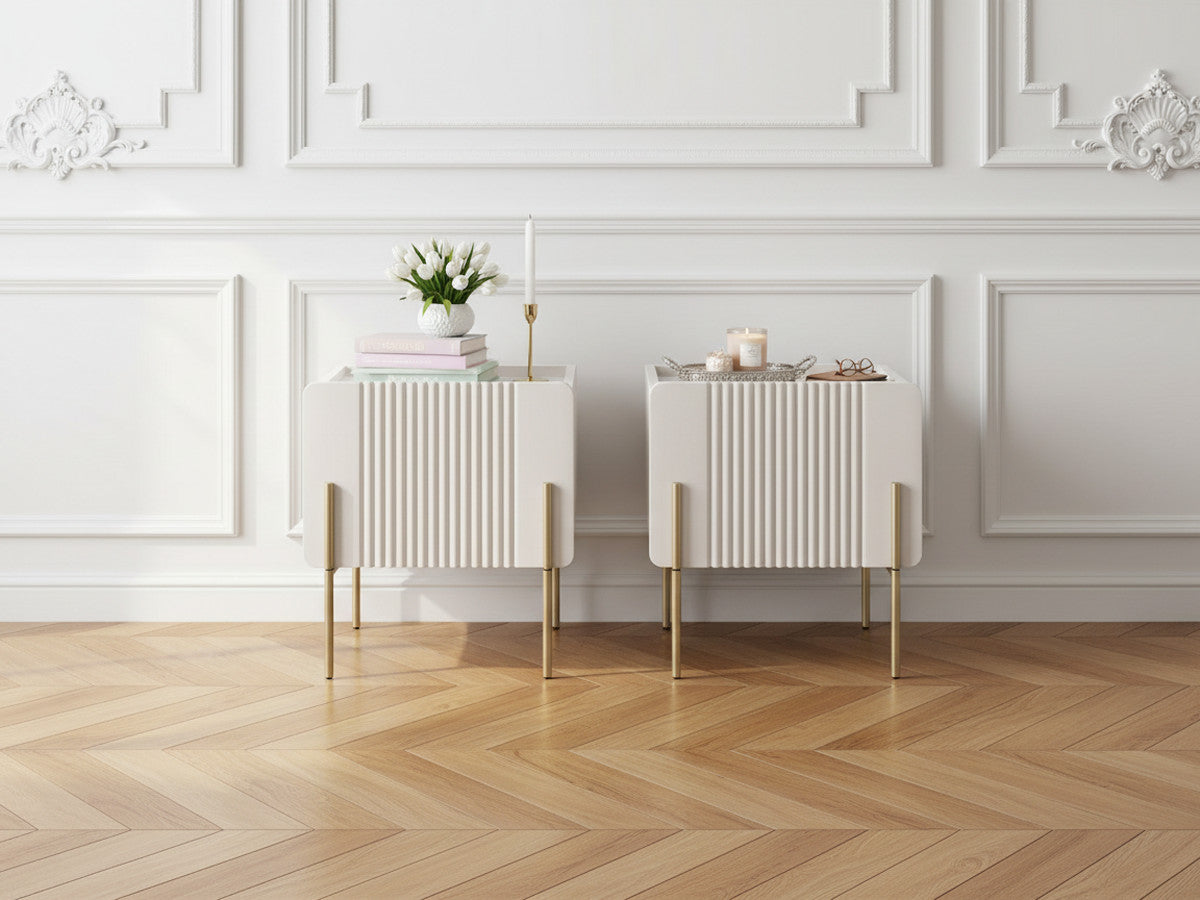 Set van 2 nachtkastjes met 1 lade, MATHILDE, gouden poten