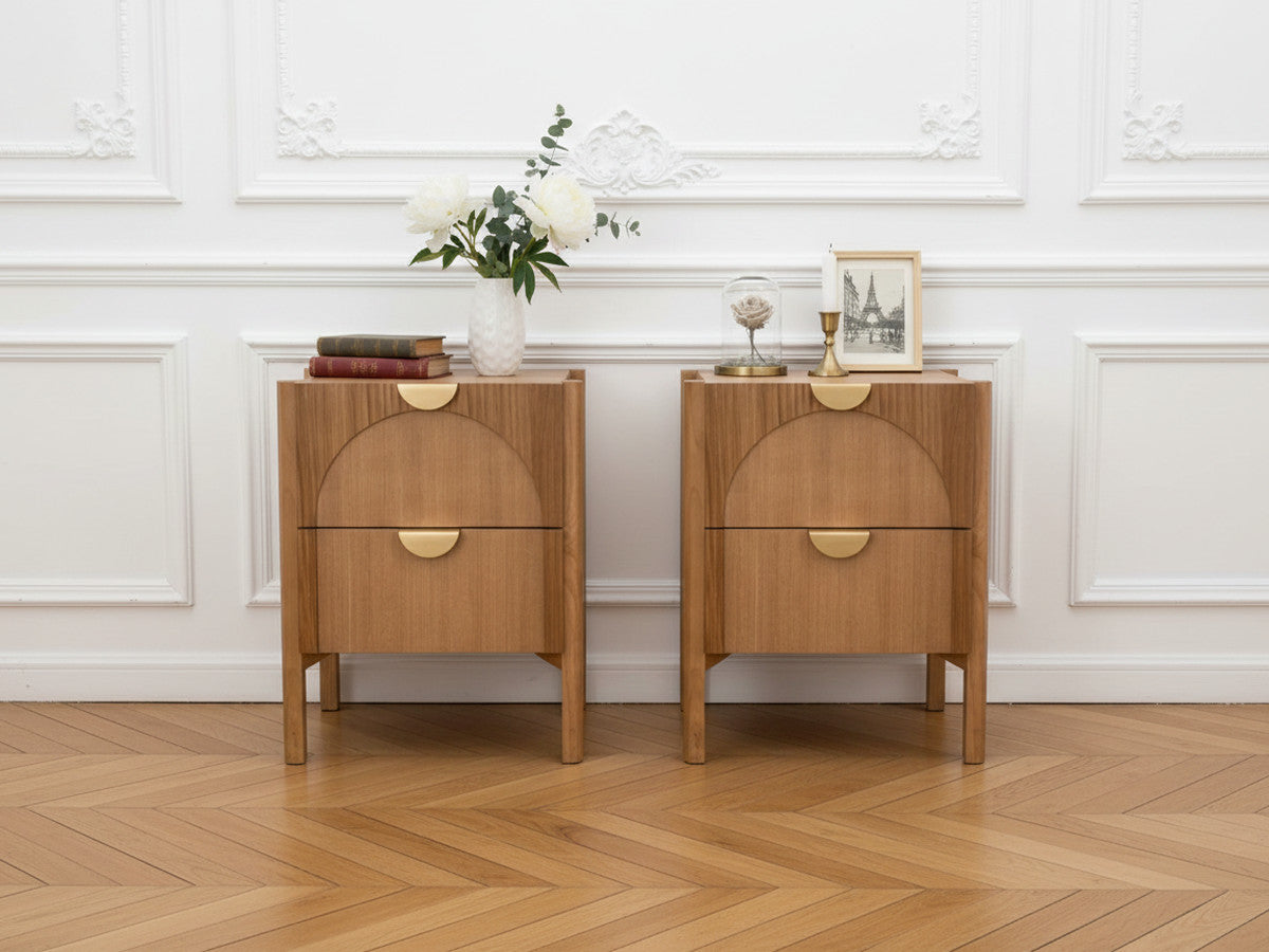 Lot de 2 chevets 2 tiroirs LOLA plaqué frêne