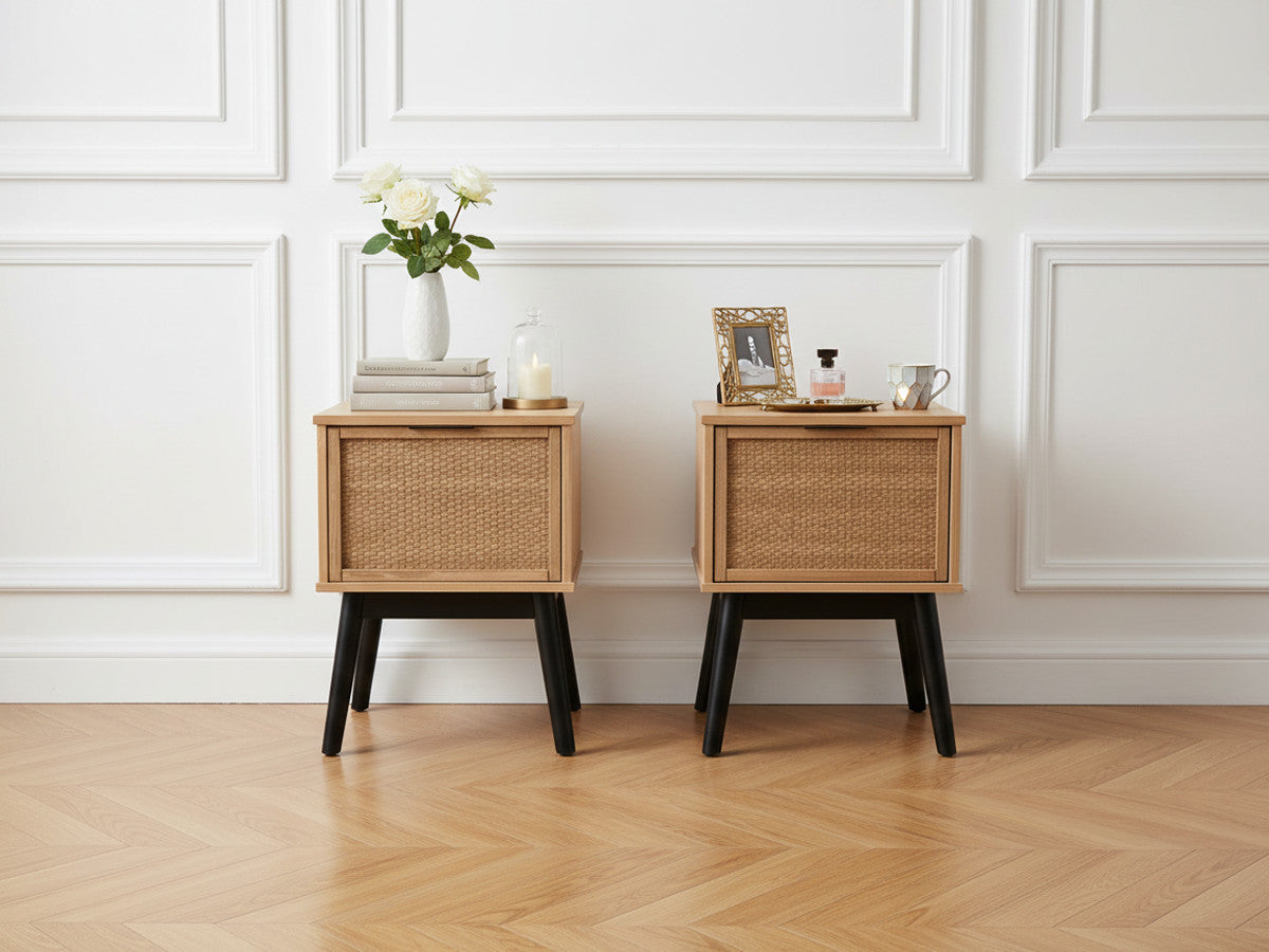 Lot de 2 chevets ALBI bois massif et rotin