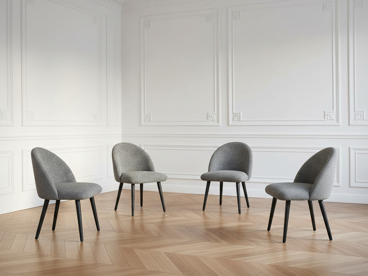 Lot de chaises LALIE tissu chiné et pieds scandinaves noirs