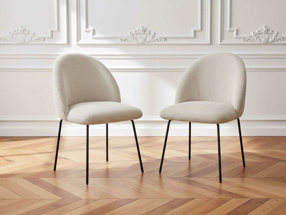 Lot de chaises LALIE tissu velours côtelé et pieds métal noir