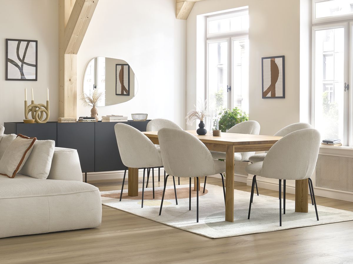 Lot de chaises LALIE tissu velours côtelé et pieds métal noir