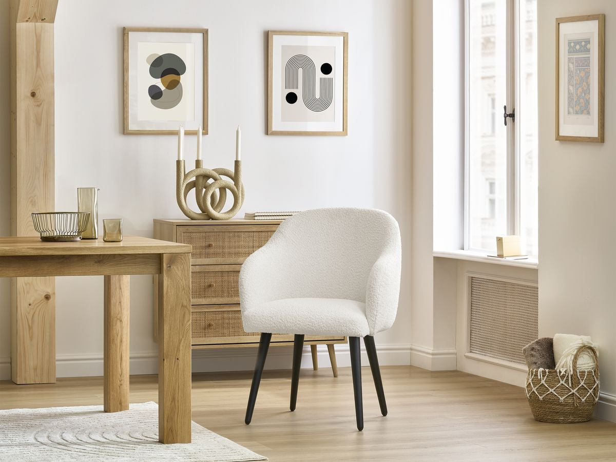 Lot de chaises SOPHIE tissu bouclette et pieds scandinaves noirs