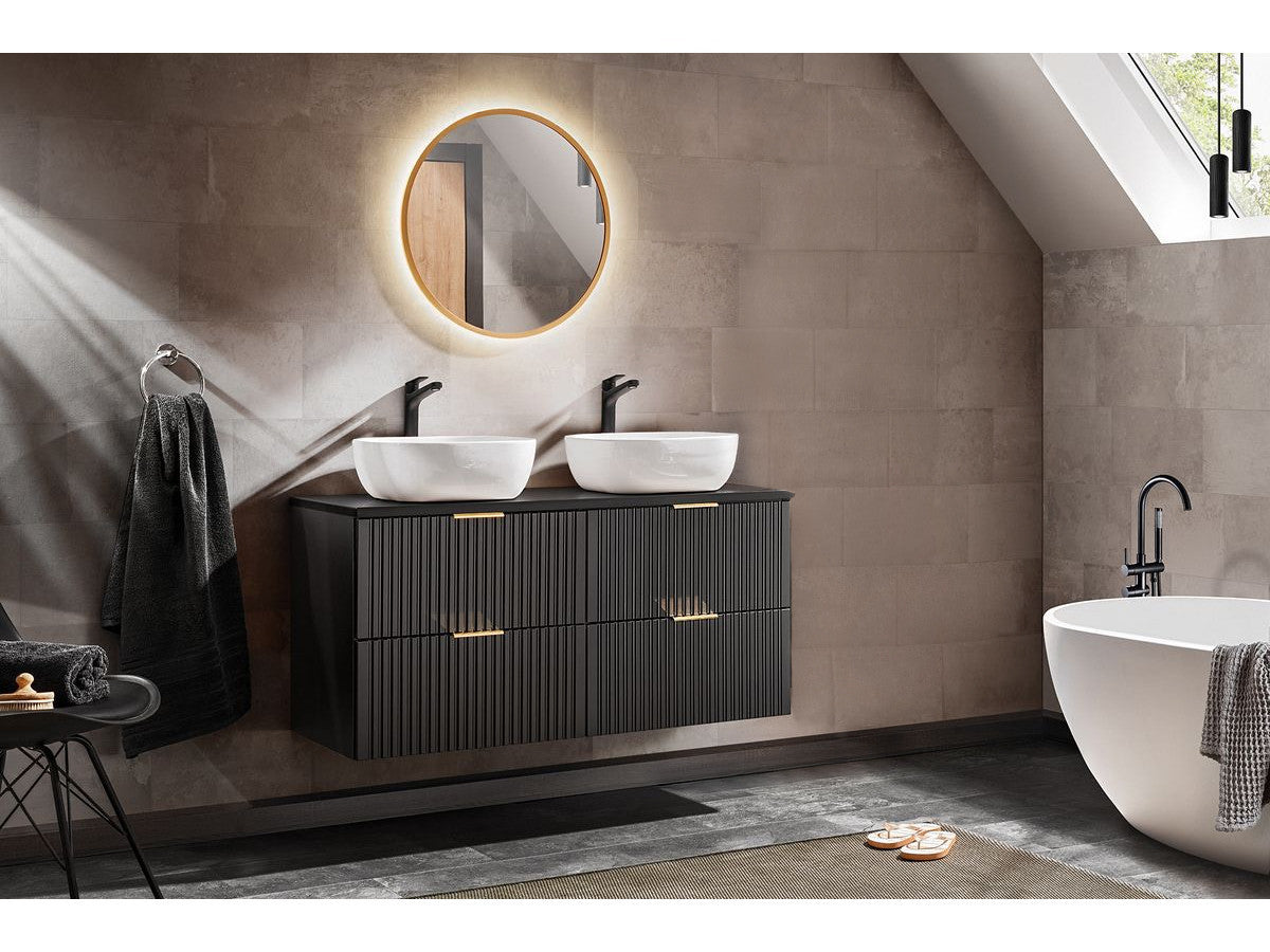 Meuble de salle de bain 120 cm HILONA noir avec vasques à poser