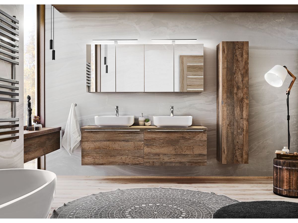 Meuble de salle de bain 160 cm ZINA chêne et blanc