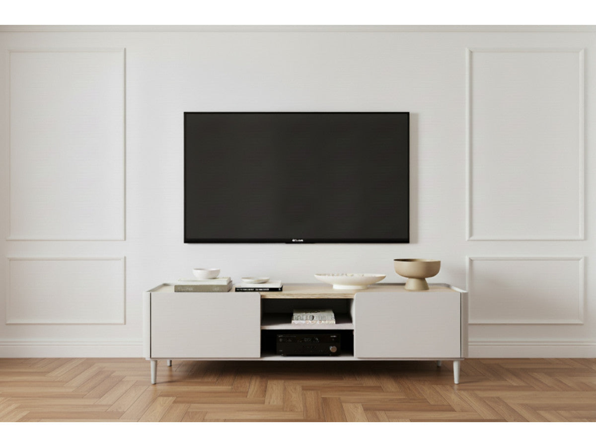 Meuble TV 1 porte 1 tiroir 170 cm ANYRA pieds en bois massif