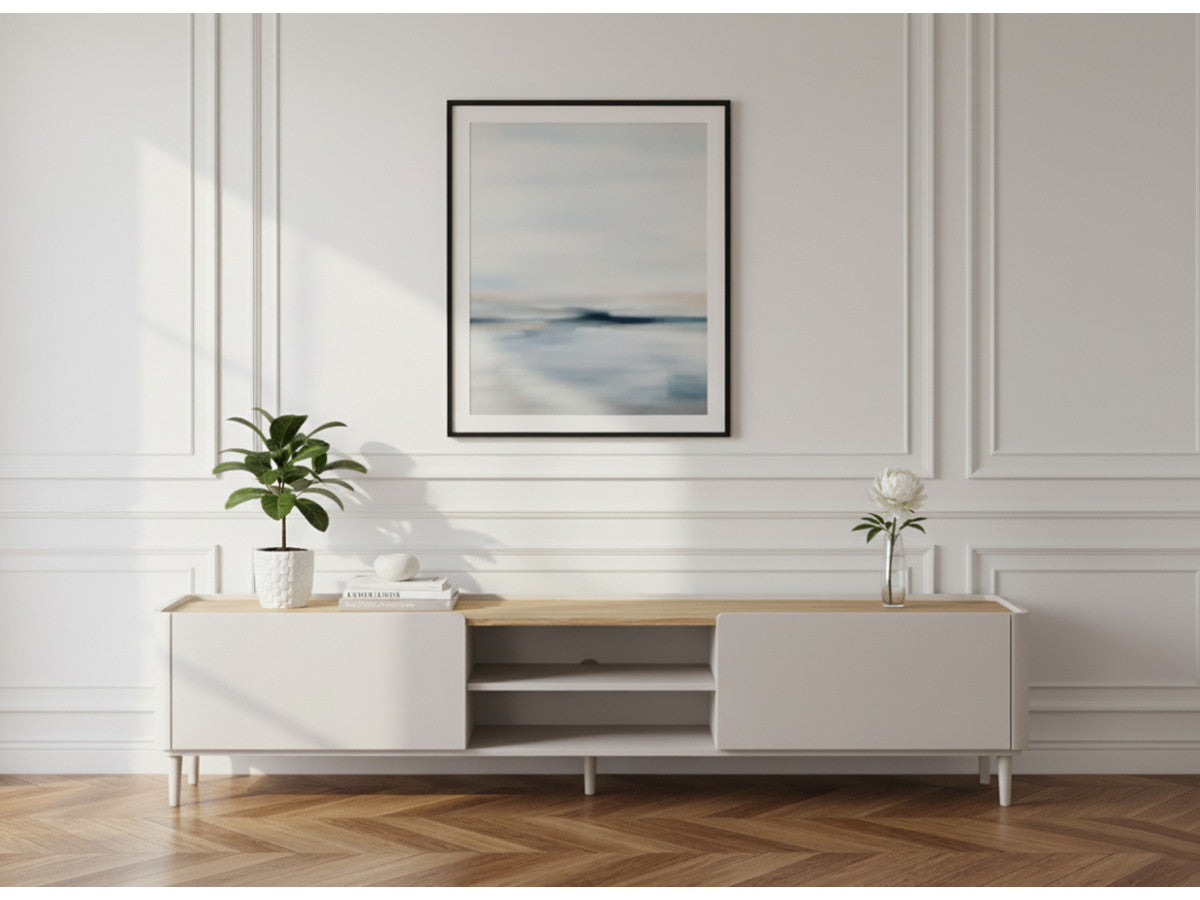 Meuble TV 1 porte 1 tiroir 220 cm ANYRA pieds en bois massif