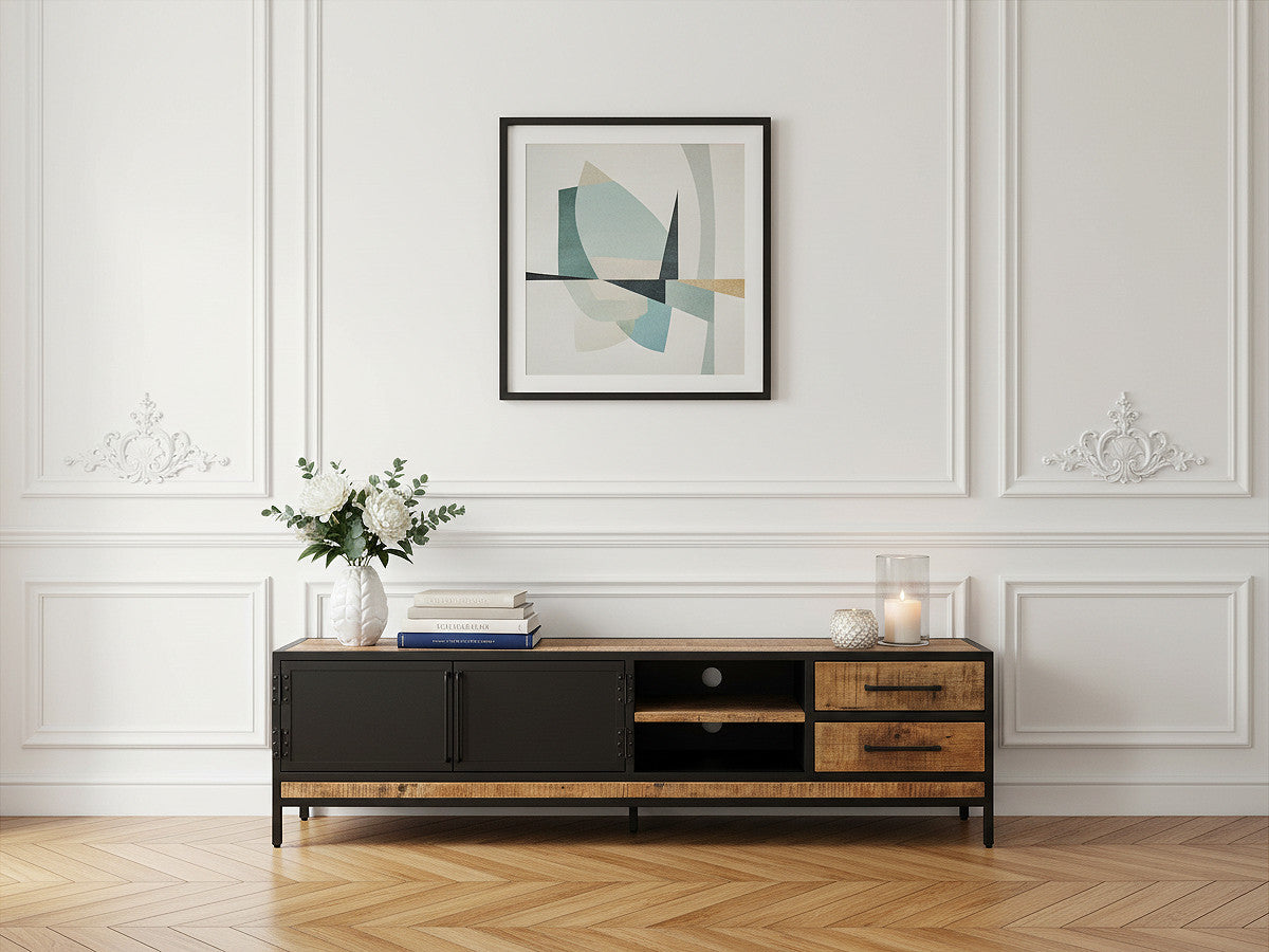 Meuble TV 190 cm BEAUBOURG bois massif de manguier