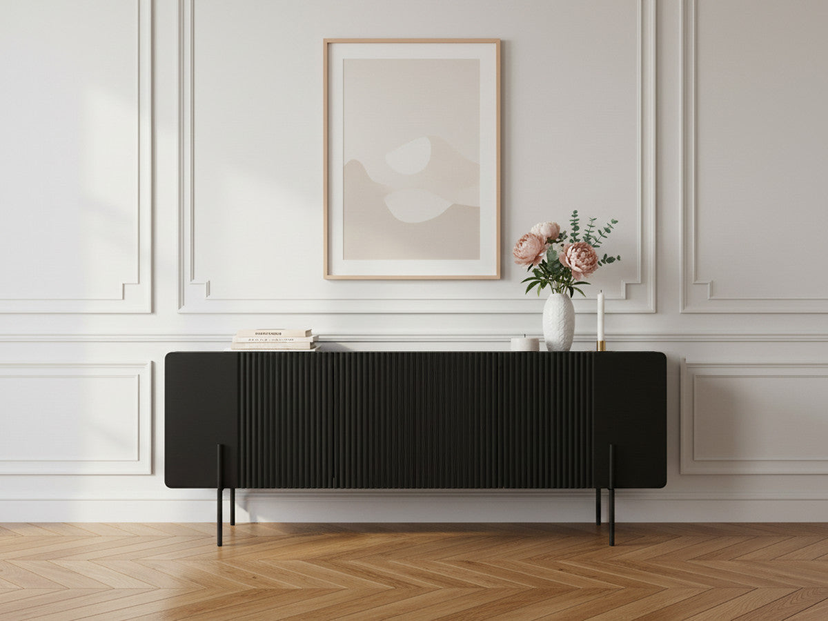 MATHILDE TV-meubel met 2 deuren en 1 lade, 150 cm, zwarte poten