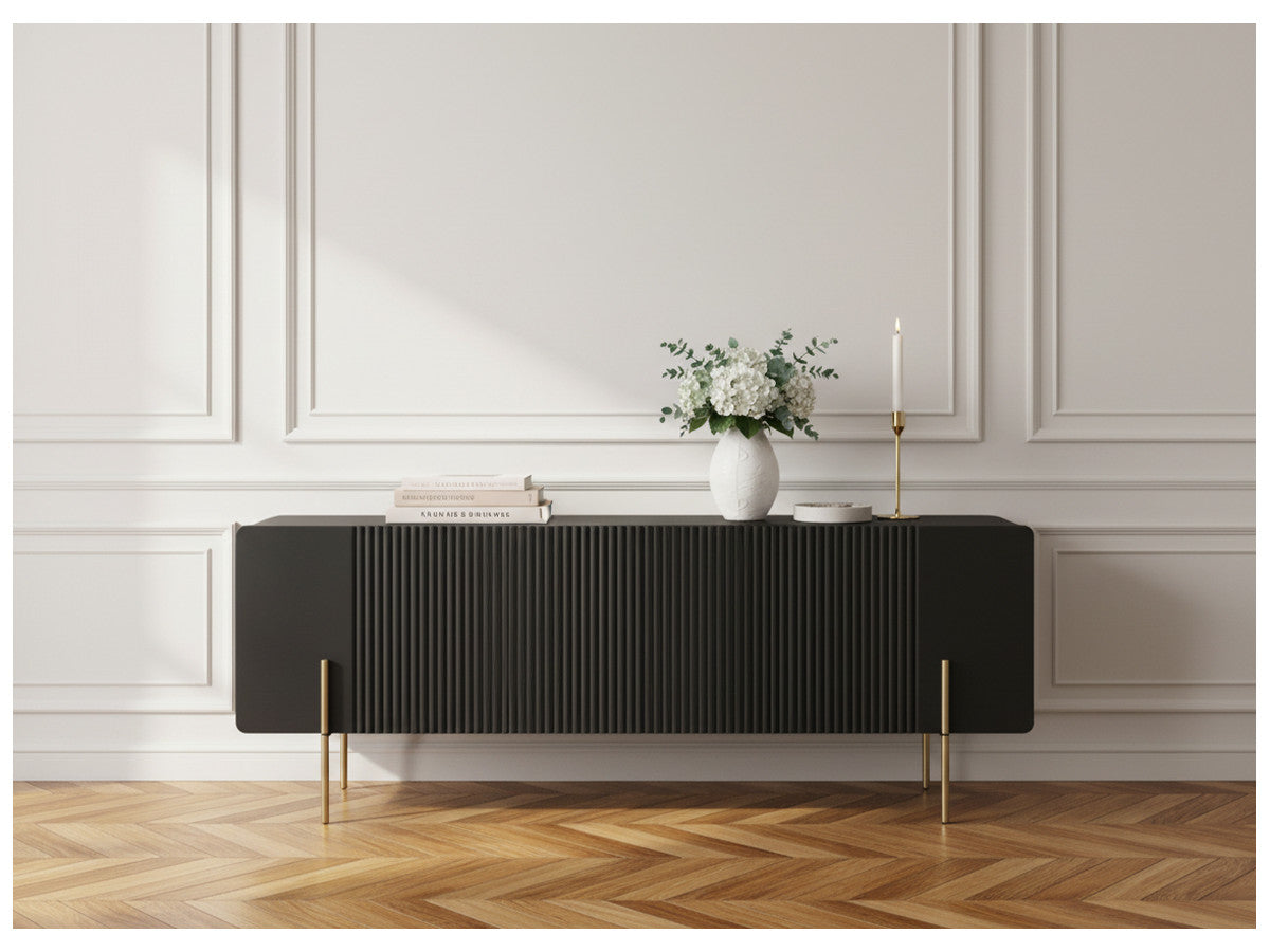 Meuble TV 2 portes 1 tiroir 150 cm MATHILDE pieds or