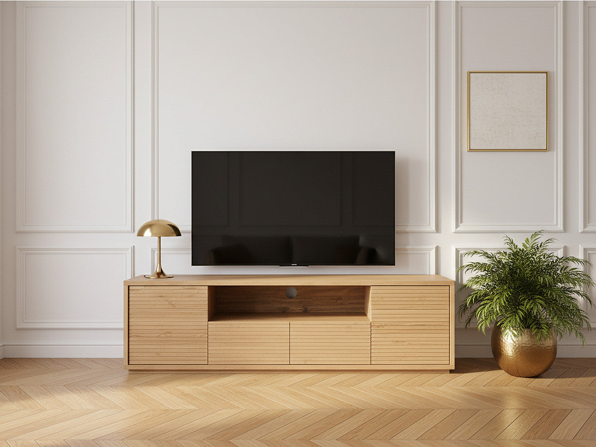 Meuble TV 2 portes 180 cm FERRET effet tasseaux de bois