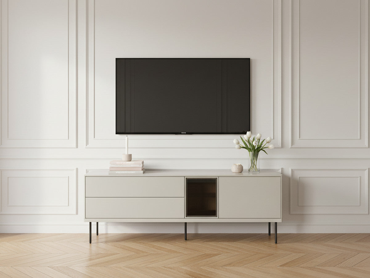Meuble TV 2 portes 2 tiroirs 161 cm ESPERA avec LEDS