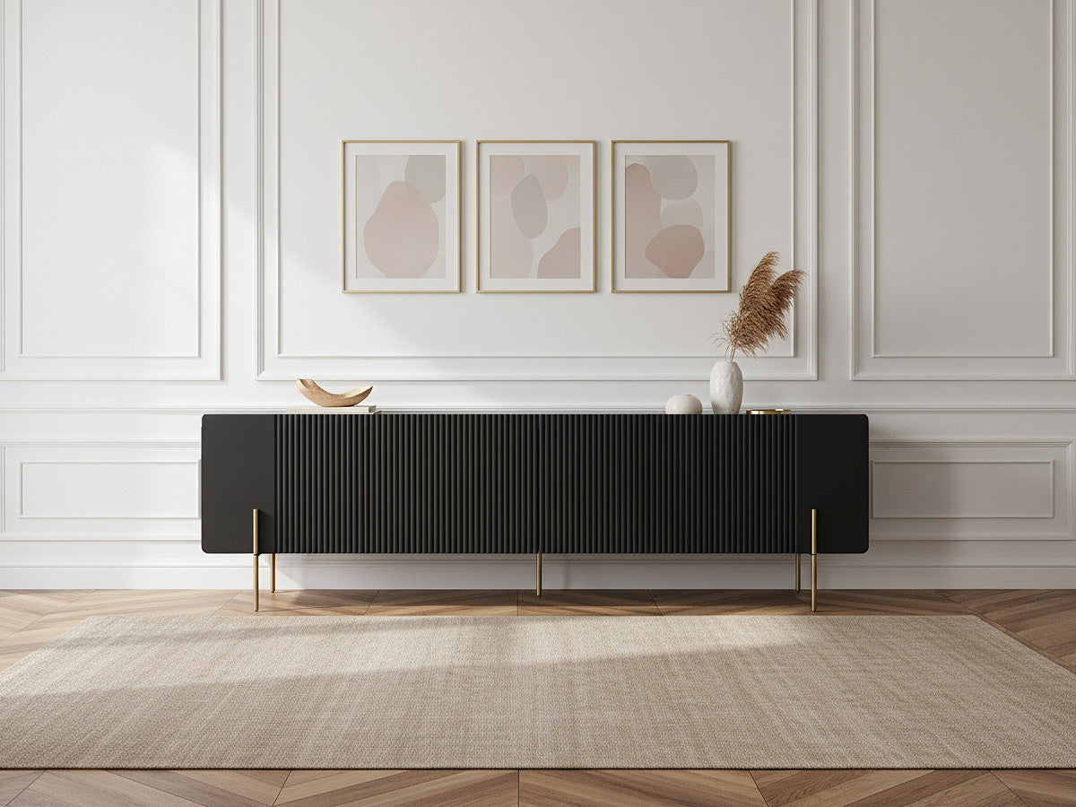 TV-meubel met 2 deuren en 2 lades, 200 cm, MATHILDE, gouden poten