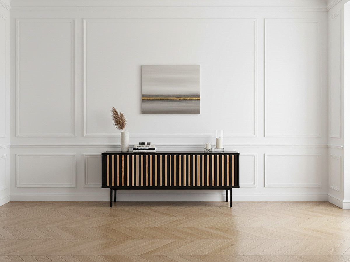 TV-kast met 3 deuren, 134 cm, CORNEILLE, massief grenenhouten latten