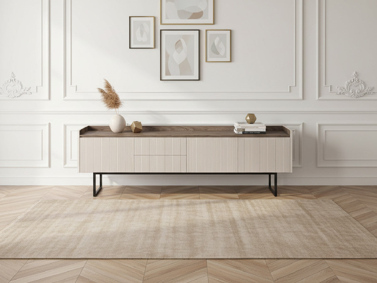 LOUNA 3-deurs tv-meubel 192 cm beige en houtlook met noppen en led-verlichting