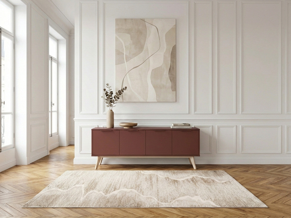 Meuble TV 4 portes 140 cm CAPUS pin laqué terracotta