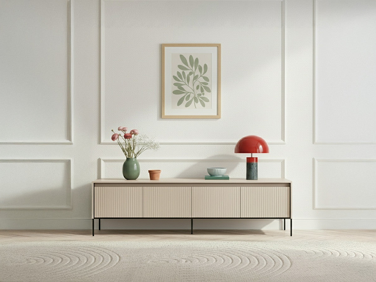 LENARA 167 cm 4-deurs tv-meubel met lamellen en led's